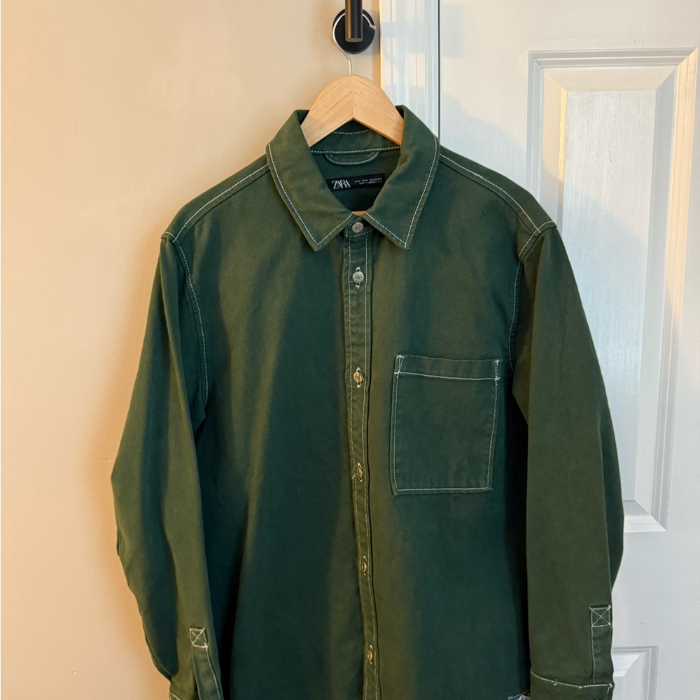 Zara Green Button-Up Shirt Jacket